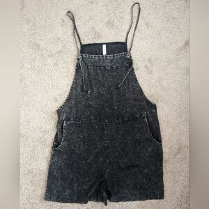 Zenana Black Lightweight Linen Short Overalls Romper NWOT